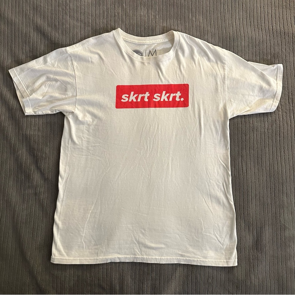 Red and White Short Sleeve Tee with Box Logo